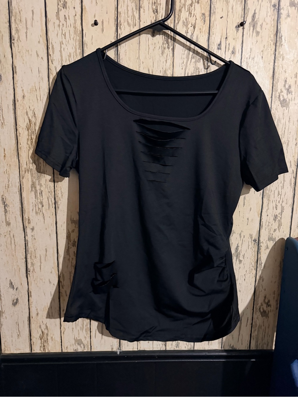 Women’s XL Black Distressed Cutout Short Sleeve Top Stretchy